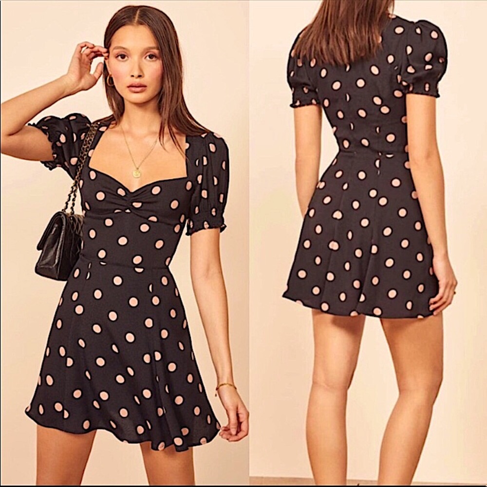 Reformation Drea Dress in Polka Dots